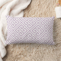 Lilac Purple and White Greek Key Pattern Lumbar Pillow