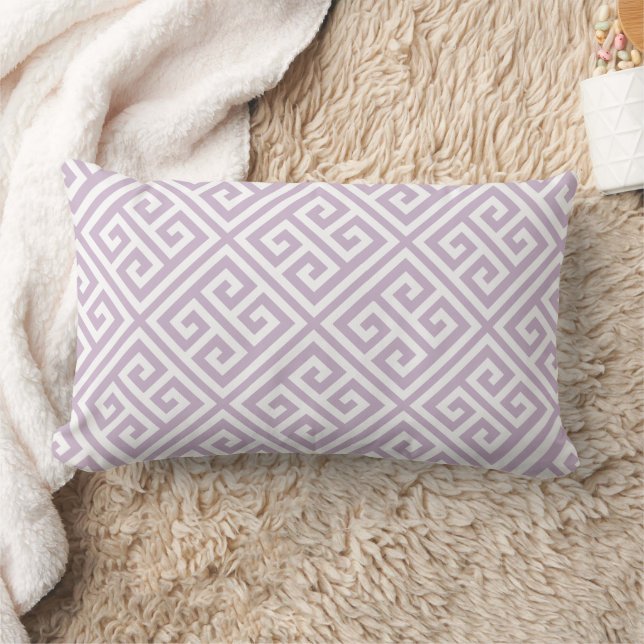 Lilac Purple and White Greek Key Pattern Lumbar Pillow (Blanket)