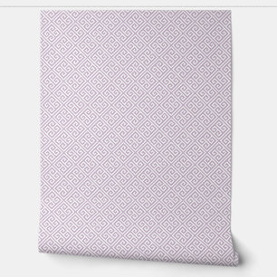Lilac Purple and White Greek Key Pattern Wallpaper