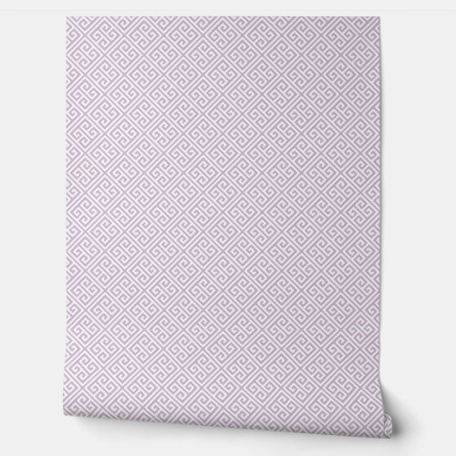 Lilac Purple and White Greek Key Pattern Wallpaper