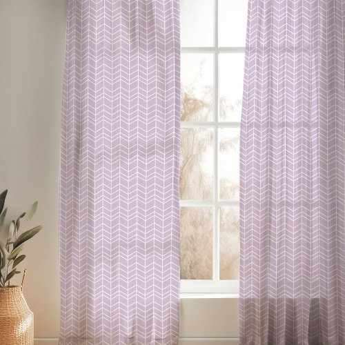 Lilac Purple and White Modern Herringbone Sheer Curtains