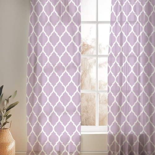 Lilac Purple and White Moroccan Pattern Sheer Curtains