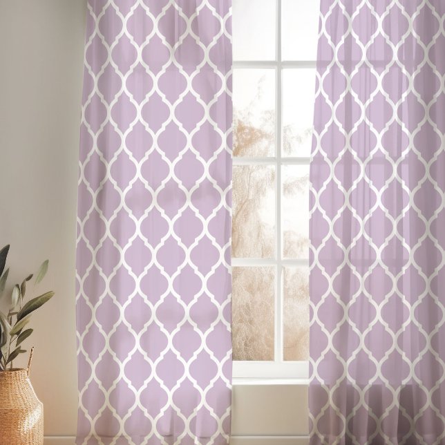 Lilac Purple and White Moroccan Pattern Sheer Curtains (Creator Uploaded)