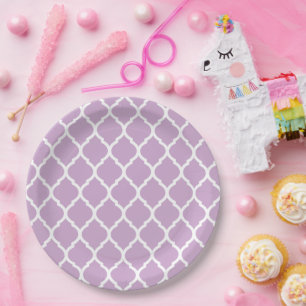 Lilac Purple and White Moroccan Quatrefoil Paper Plates