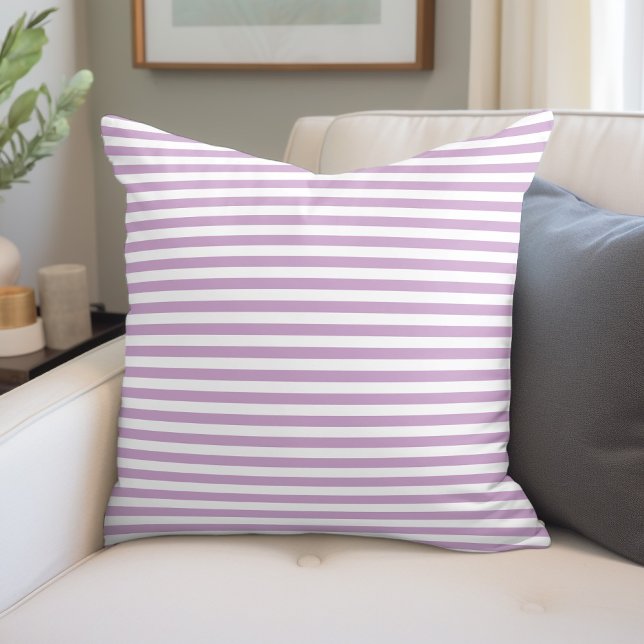 Lilac Purple and White Nautical Stripes Throw Pillow (Creator Uploaded)