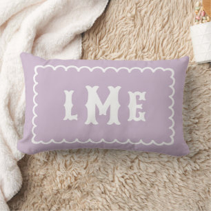 Lilac Purple and White Scalloped Monogram Lumbar Pillow