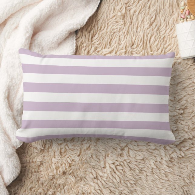 Lilac Purple and White Stripes Lumbar Pillow (Blanket)