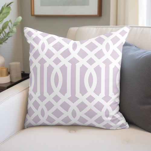 Lilac Purple and White Trellis  Editable Colors Throw Pillow