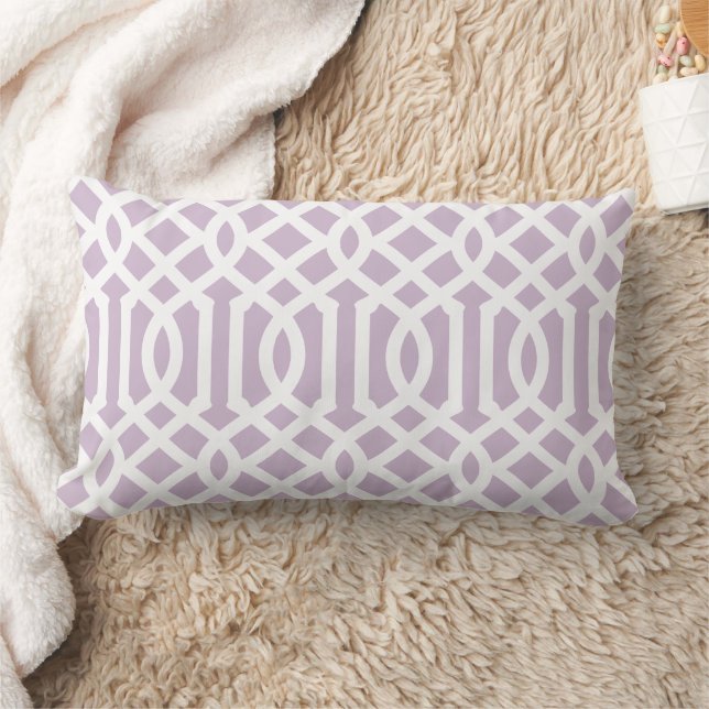 Lilac Purple and White Trellis Pattern Lumbar Pillow (Blanket)