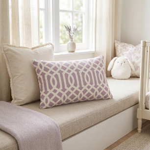 Lilac Purple and White Trellis Pattern Lumbar Pillow