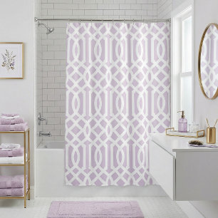 Lilac Purple and White Trellis Pattern Shower Curtain