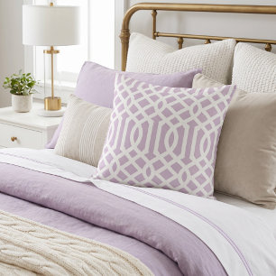 Lilac Purple and White Trellis Pattern Throw Pillow