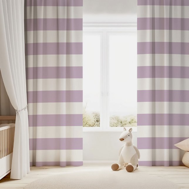 Lilac Purple and White Wide Horizontal Stripe Blackout Curtains (Creator Uploaded)
