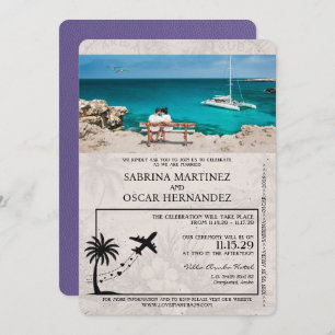 Lilac Purple Aruba Passport Wedding Invitation