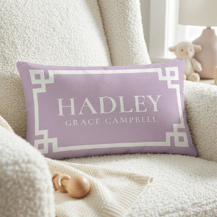 Lilac Purple Baby Name Monogram Lumbar Pillow