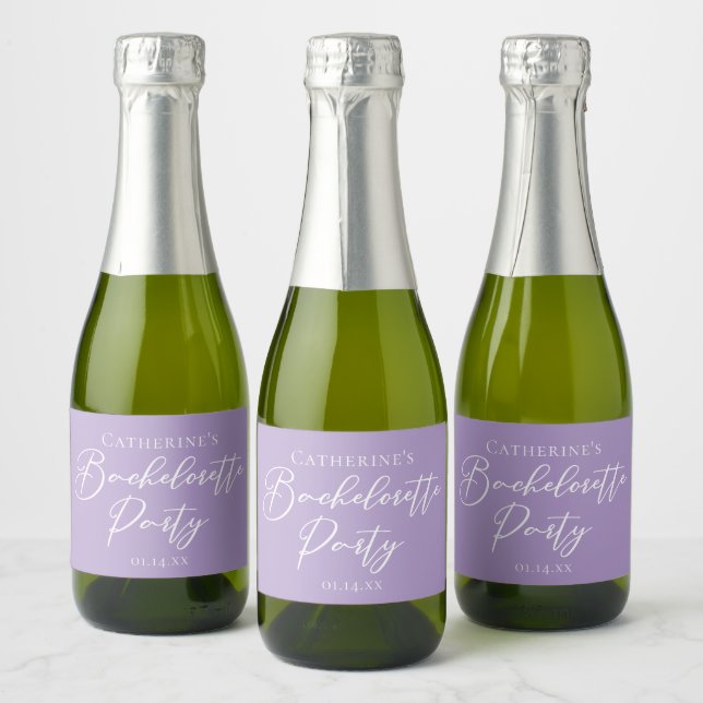 Lilac Purple Bachelorette Party Custom Mini Sparkling Wine Label (Bottles)
