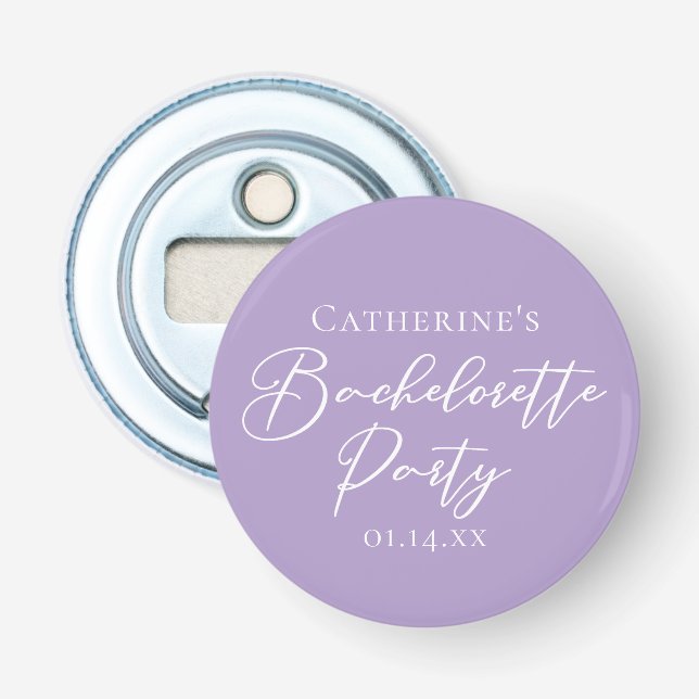 Lilac Purple Bachelorette Party Personalized Bottle Opener (Front)