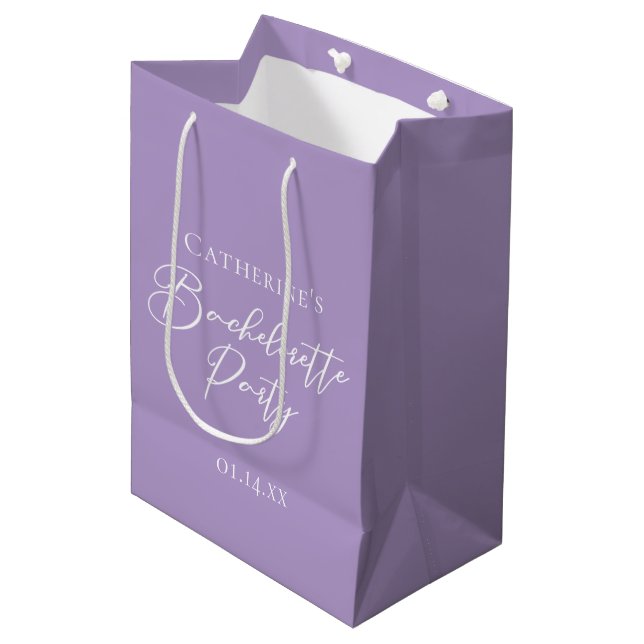 Lilac Purple Bachelorette Party Personalized Medium Gift Bag (Front Angled)