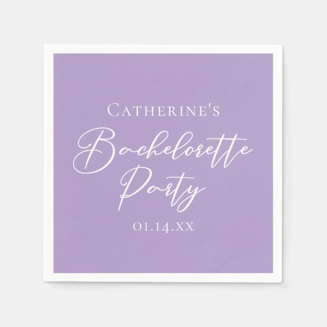 Lilac Purple Bachelorette Party Personalized Napkins (Front)