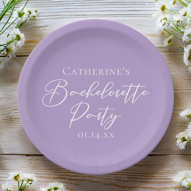 Lilac Purple Bachelorette Party Personalized Paper Plates (Creator Uploaded)