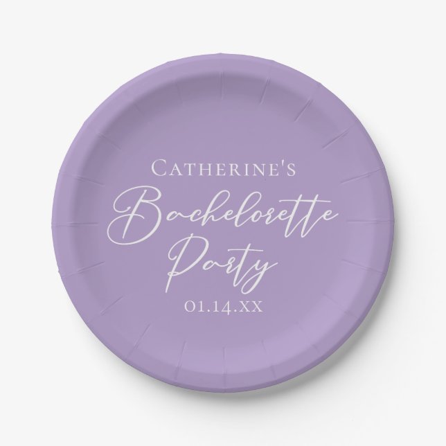 Lilac Purple Bachelorette Party Personalized Paper Plates (Front)