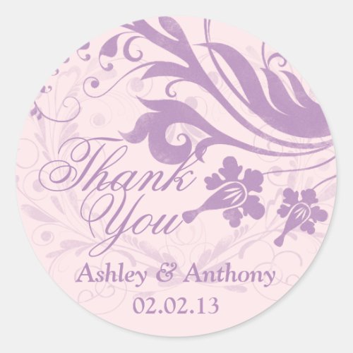 Lilac Purple Blush Floral Wedding Thank You Favor Classic Round Sticker