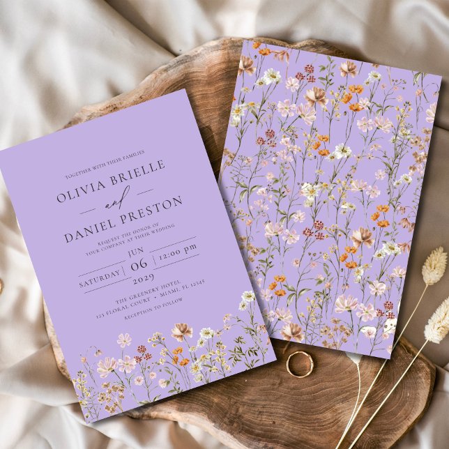 Lilac Purple Boho Wildflower Garden Wedding Invitation (Creator Uploaded)