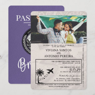 Lilac Purple Brazil Passport Wedding Invitation