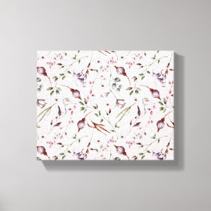 Lilac Purple Buds Leaves Watercolor Floral Pattern Canvas Print