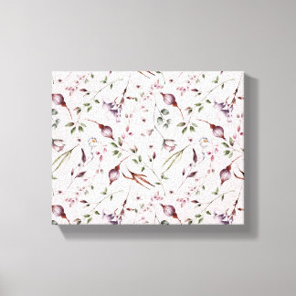 Lilac Purple Buds Leaves Watercolor Floral Pattern Canvas Print
