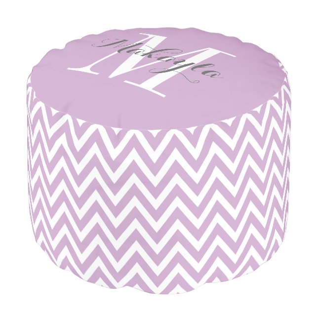 Lilac Purple Chevron Custom Monogram Pouf (Angled Front)
