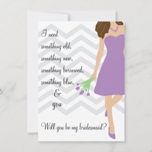 Lilac Purple Chevron Will You Be My Bridesmaid Invitation