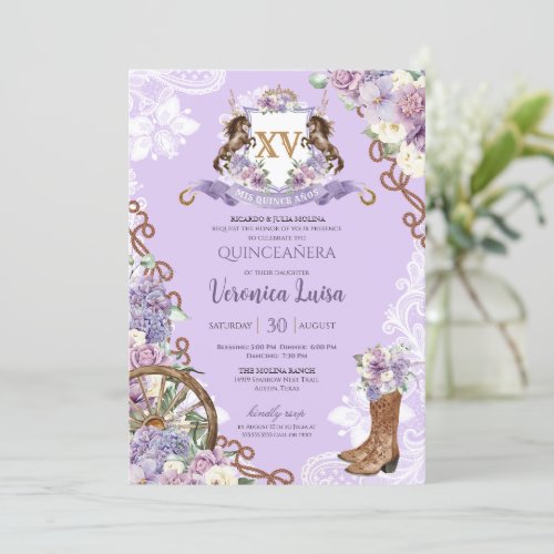 Lilac Purple Classy Western Charro Quinceanera Invitation