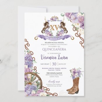 Lilac Purple Classy Western Charro Quinceanera Invitation by PrettyInviting at Zazzle