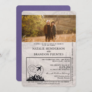 Lilac Purple Colorado Passport Wedding Invitation
