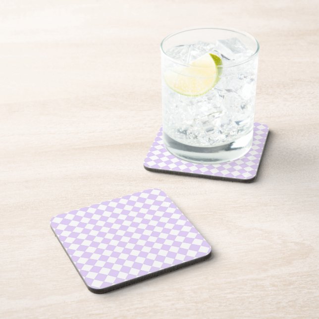 Lilac Purple Diamond Checkered pattern Coaster (Right Side)