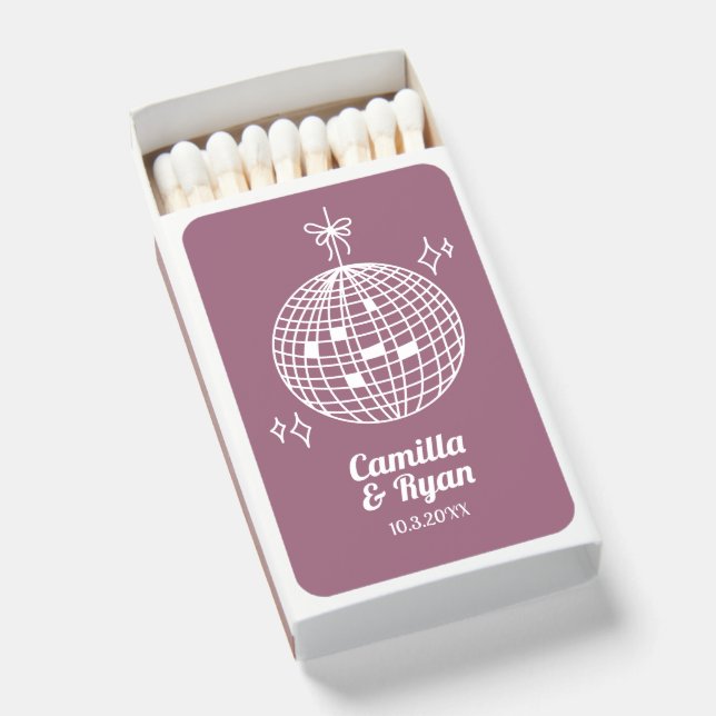 Lilac Purple Disco Wedding Favor Personalized Matchboxes (Front Open)