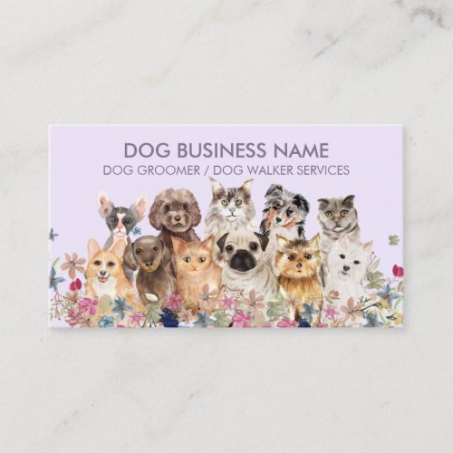 Lilac Purple Dogs Cats Business Card