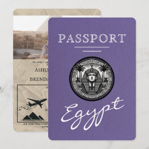 Lilac Purple Egypt Passport Wedding Invitation
