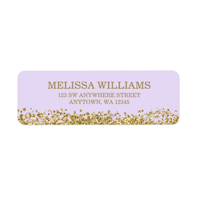 Lilac Purple Faux Gold Glitter Label (Front)