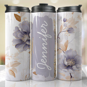 Lilac Purple Floral Add Name Custom Gift Thermal Tumbler