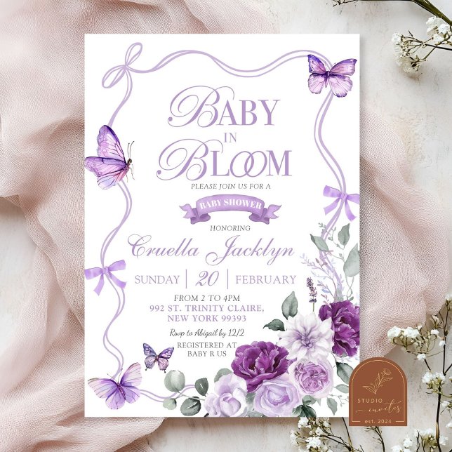 Lilac Purple Floral Baby in Bloom Baby Shower Invitation (Creator Uploaded)