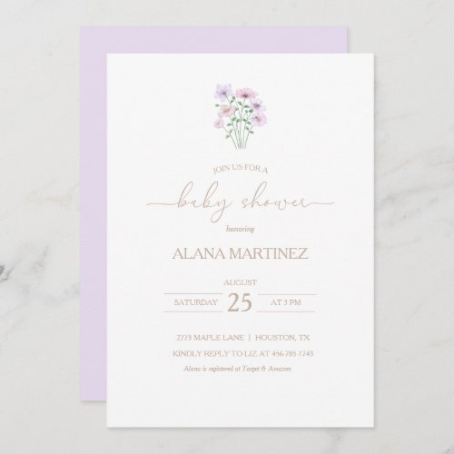 Lilac Purple Floral Baby Shower Invitation