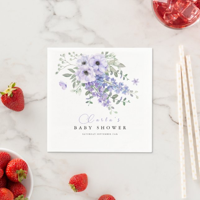 Lilac purple floral baby shower  napkins (Insitu)