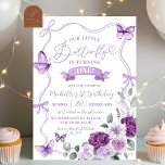 Lilac Purple Floral Butterfly Birthday Invitation<br><div class="desc">Lilac Purple Floral Butterfly Birthday Invitation,  Purple Floral Butterfly Bow Birthday Invitation,  Lilac Purple Our little Butterfly is Turning One Invitation.</div>