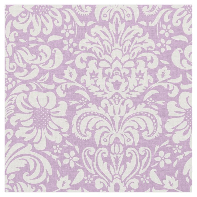 Lilac Purple Floral Damask Fabric (Close Up)