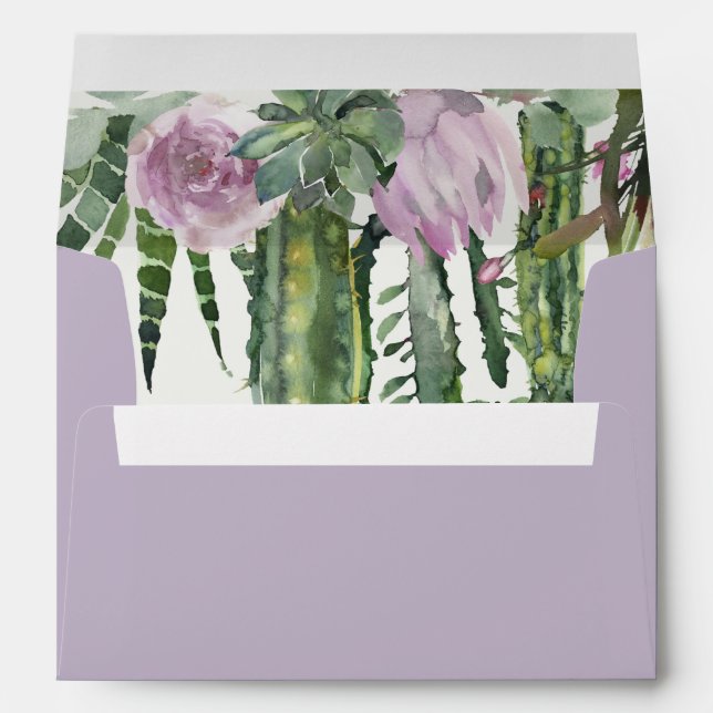 LILAC PURPLE FLORAL DESERT CACTI FOLIAGE ADDRESS ENVELOPE (Back (Bottom))