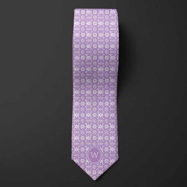 Lilac Purple Floral Inspired Monogram Neck Tie (Creator Uploaded)
