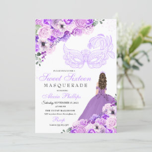 Lilac Purple Floral Masquerade Sweet 16 Invitation