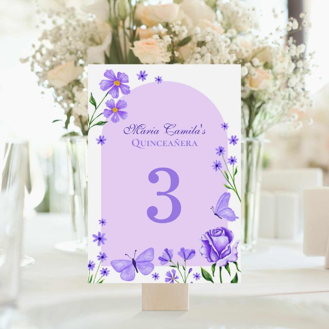Lilac Purple Floral Mis Quince Años Quinceañera Table Number (Lilac Purple Floral Mis Quince Años Quinceañera Table Number)